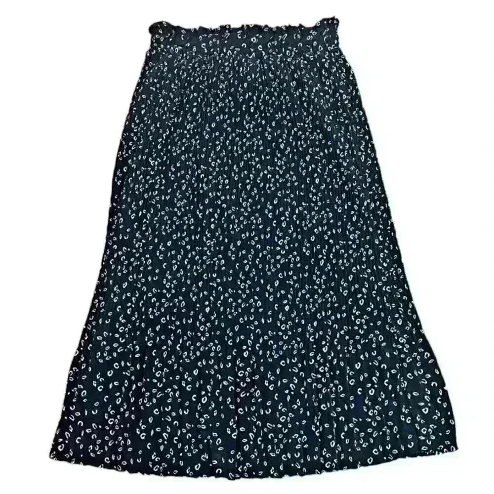 Ces Femme Black Ditsy Pleated Midi Skirt Large